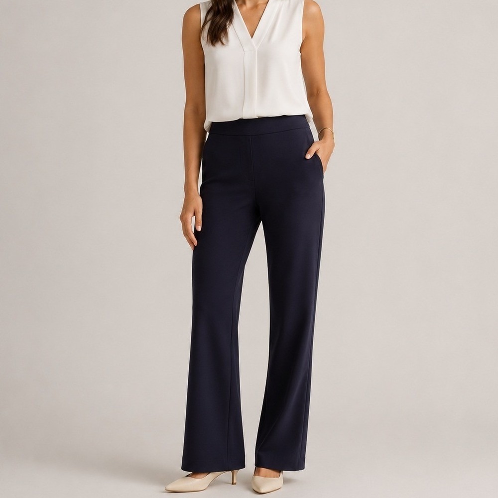 Quince Ultra Stretch Ponte Wide Leg Pants Trouser Office Travel Navy Small EUC